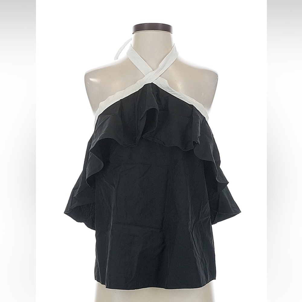 Alice + Olivia Black and Cream Ruffle Top